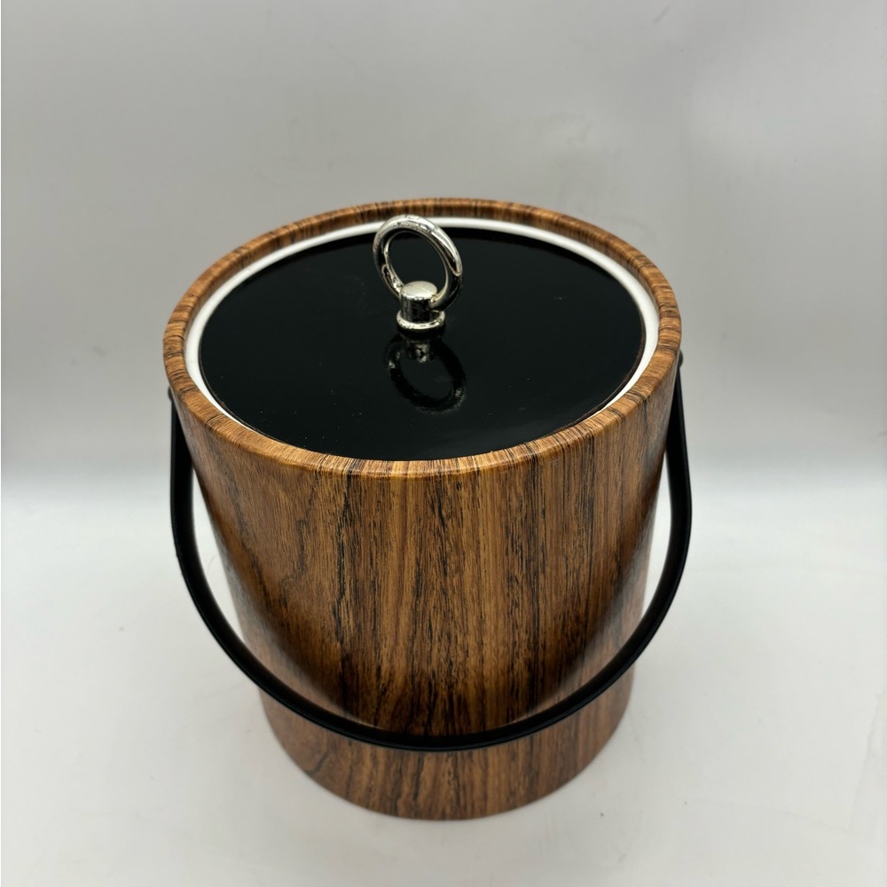 Vintage MCM Ice Bucket faux wood